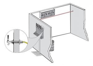 Distância entre o armazenamento a frio e os manípulos da torneira