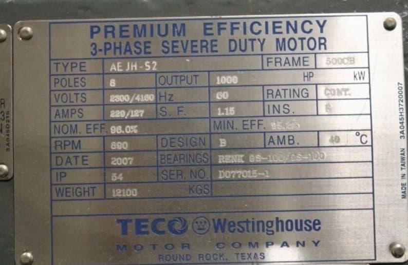 Electric Motor Nameplate