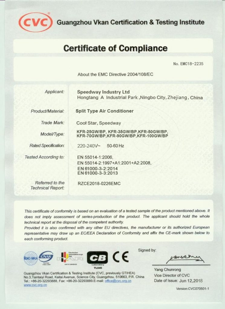 Certificato CE del condizionatore