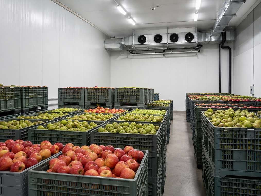 Crated fruit stored in a commercial cold room