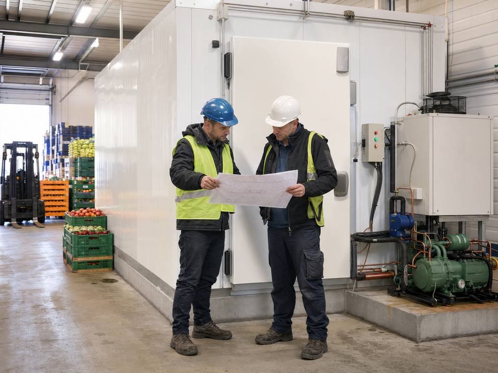 Cold room specialists reviewing produce storage requirements
